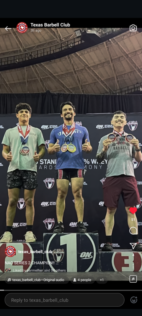 1st place finish at the american open series 2 weightlifting championships